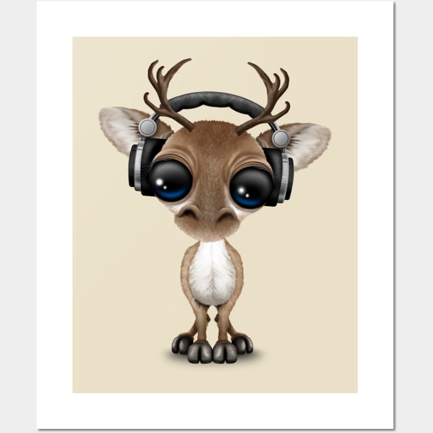 Cute Musical Reindeer Dj Wearing Headphones Wall Art by jeffbartels